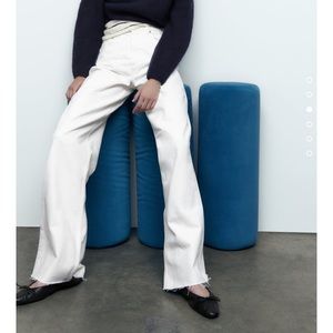 Zara high waisted blogger wide leg white jeans